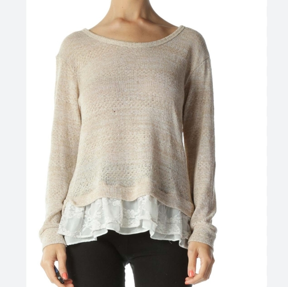 Clu + Willoughby Tops - Clu + Willoughby Oatmeal Faux Layered Boho Blouse Size S